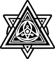 A black and white star with an image of a pentagram vector