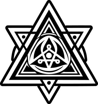 A black and white star with an image of a pentagram