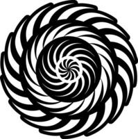 A black and white spiral design in the center of a circle vector