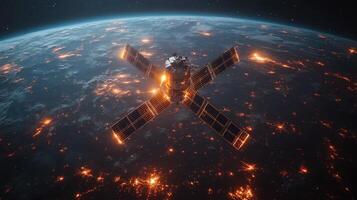 An image of a satellite in space with glowing lights photo
