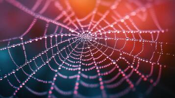 Spider web with dew drops on it photo