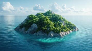 An island in the middle of the ocean with trees photo