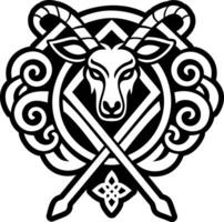 A goat with crossed swords and a celtic design vector