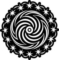 A black and white circular design with stars vector