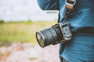 Modern full frame digital camera compact small size, light weight, easy to carry, agile, high performance with advance focus technology. photo