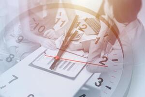 Business times meeting, Challenge team working hours, Office marketing teamwork on time concept. photo