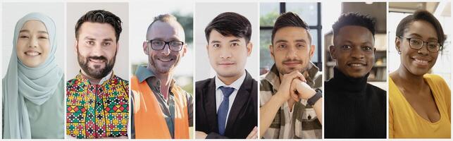 Mix portrait ethnic gender people and occupation diverse around the world. International human rights day. World humanity diversity and equal of skin type culture and religion concept. photo