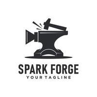 Spark Forge Vintage Retro Heavy Iron Anvil Forge Foundry for Smith Logo Design vector
