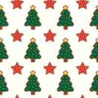 Seamless Pattern with Christmas Tree and star Gingerbread Cookie. flat illustration. vector