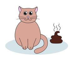 Problem with cat behavior. Kitten goes to the toilet on floor. Cute hand drawn flat illustration. vector