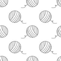 Seamless pattern with Ball of threads. Outline, Doodle, Line art. flat knitting background. vector