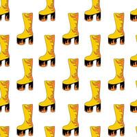 Seamless Pattern. Trendy 1980 retro yellow disco boot with flame design. Vintage shoe. flat illustration. vector