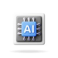 3d AI Chip isolated on white. Render artificial intelligence chipset set icon. AI processor in business, science and work. Computer semiconductor part. vector