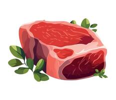 Fresh meat meal, pork steak with herb slice icon isolated vector