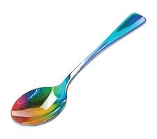 Shiny metal teaspoon reflects multi-colored pattern icon isolated vector