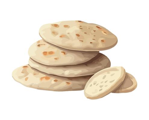 Freshly baked pita bread stacked icon isolated