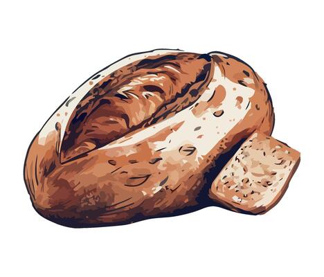 Fresh organic bread sketch, gourmet snack icon isolated