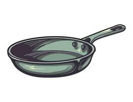 Fried meat in cooking pan with handle icon isolated vector
