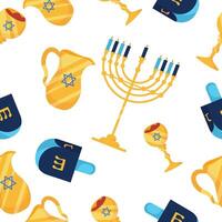 hanukkah background of dreidels and menorah pattern vector