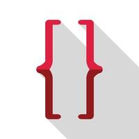 Red curly brackets programming symbol with long shadow vector
