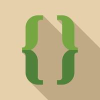 Green curly brackets programming syntax symbol with long shadow vector