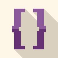 Purple square brackets programming symbol with long shadow vector
