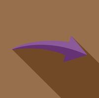 Purple arrow pointing right with long shadow on brown background vector