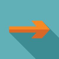 Orange arrow pointing right with long shadow on turquoise background vector