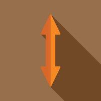 Orange double arrow pointing up and down with long shadow vector