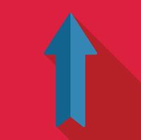 Blue arrow pointing upwards on red background symbolizing growth vector