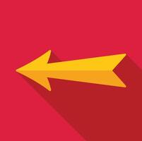 Yellow arrow pointing left on red background with long shadow vector