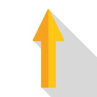 Yellow up arrow pointing upwards with long shadow vector