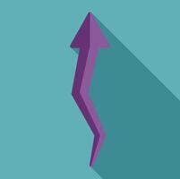 Purple arrow pointing up symbolizing growth and progress with long shadow vector