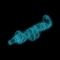 Glowing low poly crankshaft rotating on black background vector