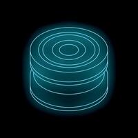 Neon cylinder glowing on dark background with concentric circles vector