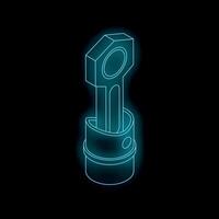 Neon icon of engine piston with pleuel connecting rod glowing vector