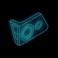 Glowing neon icon of portable audio speaker system isometric view vector