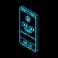 Neon glowing smartphone with audio recording app interface on dark background vector