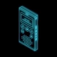 Voice recorder glowing on black background with isometric view vector