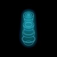 Neon style bearing exploded view glowing on black background vector