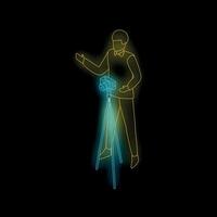 Neon photographer using camera on tripod isometric illustration vector