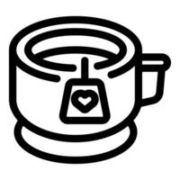 Mug with heart shaped tea bag diffusing love into hot beverage vector