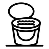 Open bucket with lid and horizontal lines inside, simple black outline icon vector