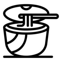 Person using chopsticks picking noodles from cup of instant ramen vector