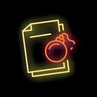 Neon bomb about to explode on top of documents vector