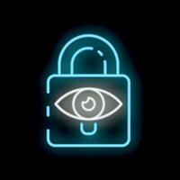Neon padlock icon representing online security and data protection vector