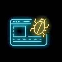 Neon icon of bug infecting computer system with virus vector