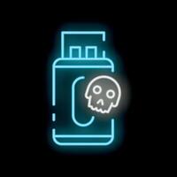 Glowing neon line usb flash drive with a skull icon isolated on black background. illustration vector