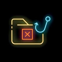 Neon icon of phishing cyberattack showing folder with hook vector