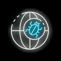Neon icon of computer virus infecting planet earth globe vector